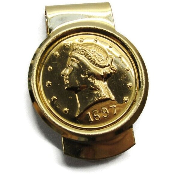1897 USA Novelty Gold Tone Half Dollar Money Clip Stainless Steel Wallet Credit - Picture 8 of 8